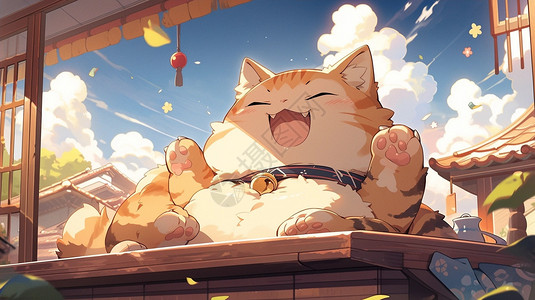 胖胖的小白猫可爱的猫咪插画