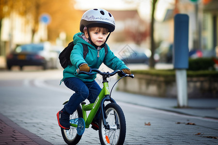 街道上小孩骑自行车图片