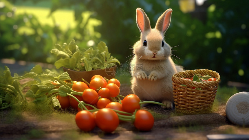 花园中可爱的小兔子图片