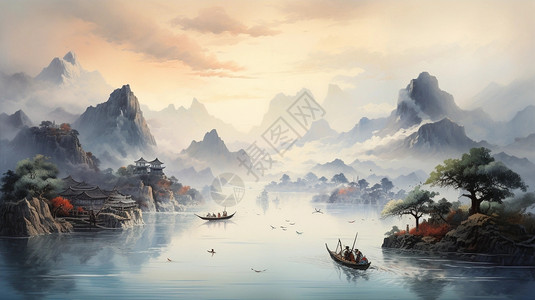 中式复古山水画图片