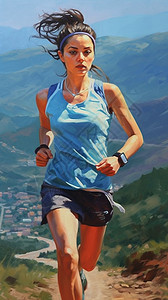 穿着运动服运动的女人户外跑步的年轻女孩插画