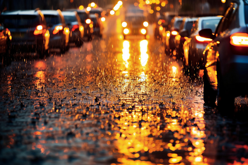 雨夜城市的街头的汽车图片