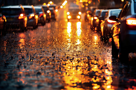降雨雨夜城市的街头的汽车背景