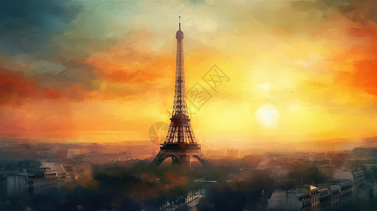 温暖色调和朦胧风格的巴黎风景背景图片