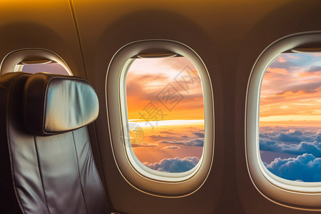 飞机窗外的日落景观背景图片