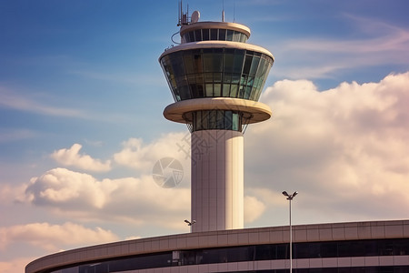 受管制空中交通管制的控制塔台背景