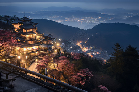 夜晚灯火透明的城市景观背景图片