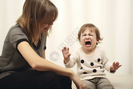 对孩子发脾气跟孩子一起哭泣的母亲背景