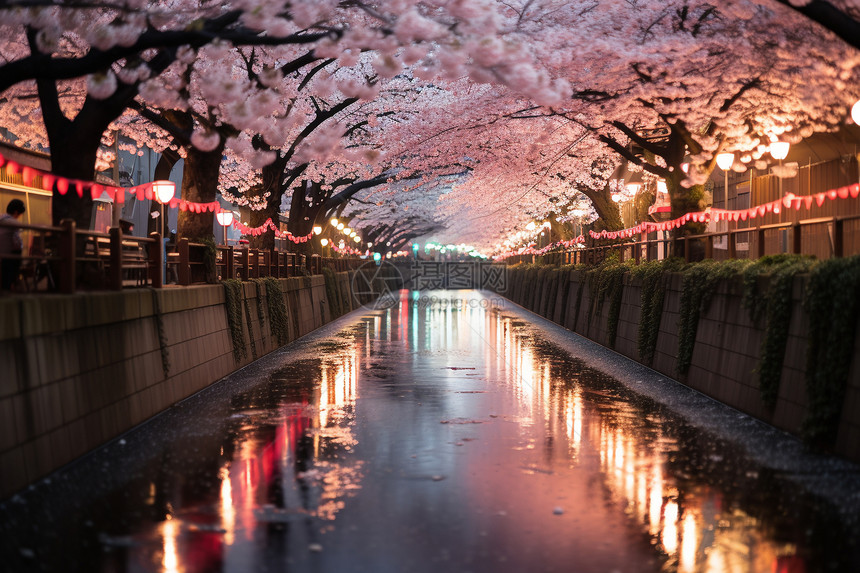 美丽的樱花街道图片