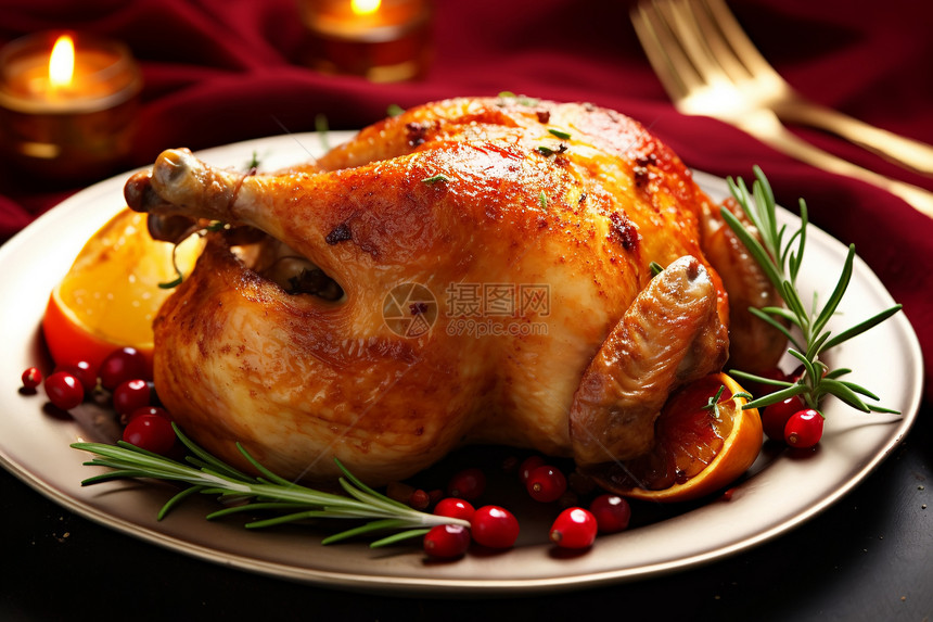 感恩节的庆祝食物-烤鸡图片