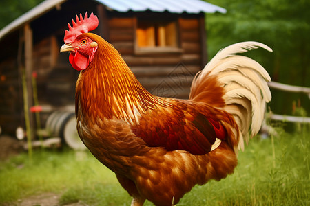 溜达乡村繁殖的母鸡背景
