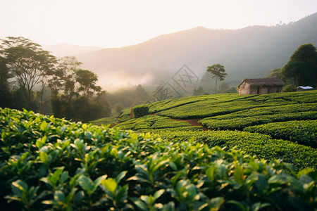 森林山间的茶叶田图片