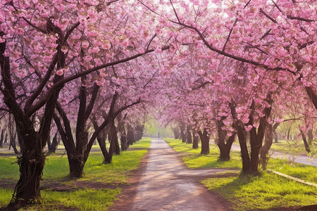 春天桃花公园的美景图片