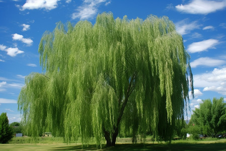 夏季草原上的柳树背景图片
