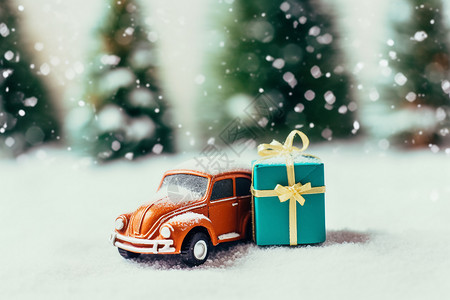 下雪的玩具汽车背景图片