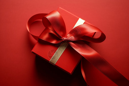 丝绸带一个红色礼品盒背景
