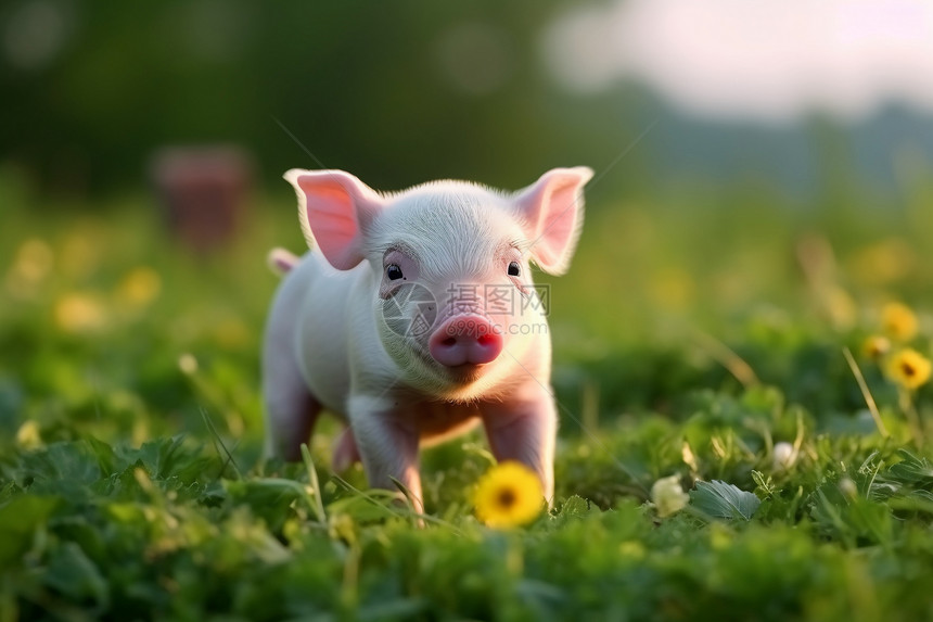 阳光照耀下的小猪图片