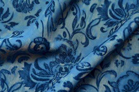 蓝色花布棉麻的纺织品背景