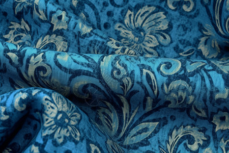 蓝色面料图案花卉图案的布料背景