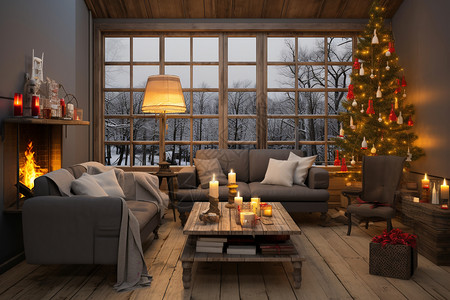 圣诞节装饰的室内家居背景图片