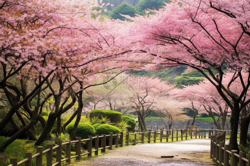 春天盛开樱花的公园图片