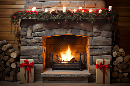 圣诞节装饰的壁炉图片