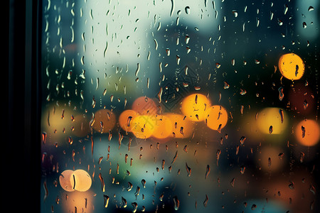 夜晚下雨天打湿的窗户高清图片