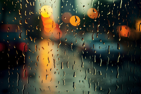 雨滴打湿的模糊玻璃图片