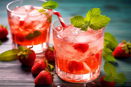 夏季草莓草莓鸡尾酒背景