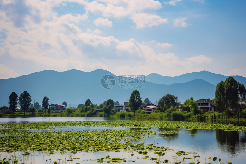 夏季荷花池的美丽景观图片