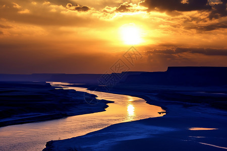 黄河日落的美丽景观背景图片
