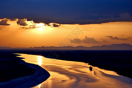 壮观的黄河日落背景图片