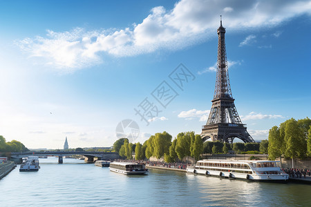 铁塔下塞纳河背景图片