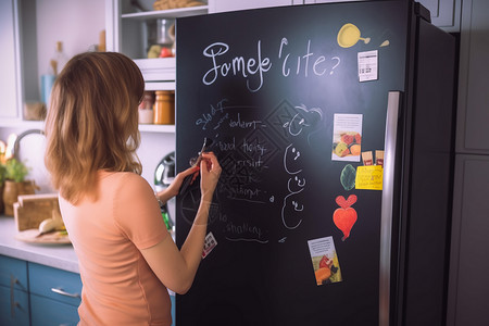 冰箱贴纸素材女孩在冰箱门上绘画背景