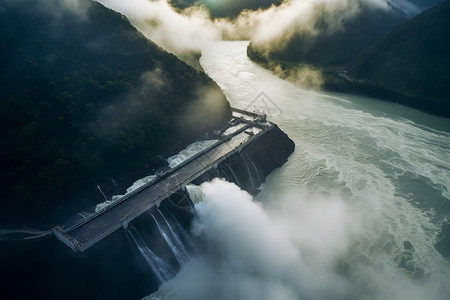 水能发电大坝旁汹涌的河水背景