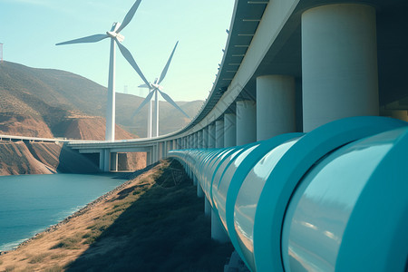 弯曲水路大坝旁环保涡轮机设计图片