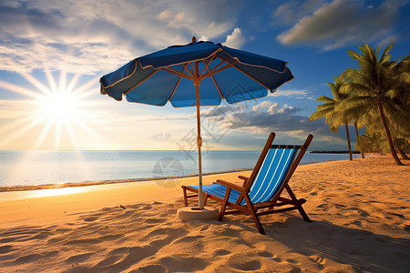 阳光下的沙滩椅图片