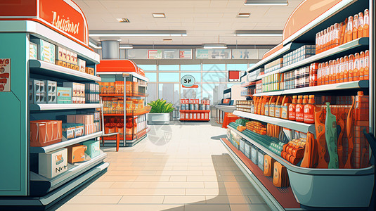 超市内部现代的购物超市插画
