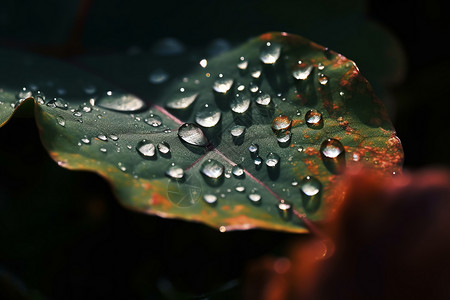 有水滴的树叶背景图片