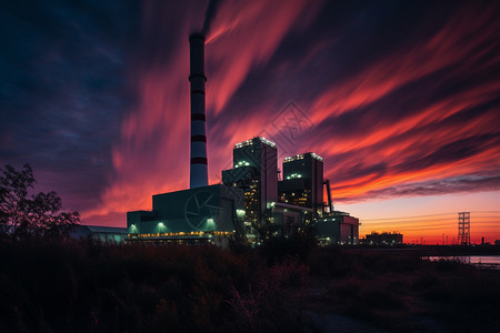黄昏时刻的发电厂背景图片