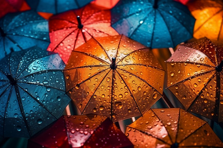 下雨场景插画雨伞上的雨滴背景