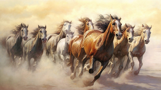 奔跑的马匹插画背景图片