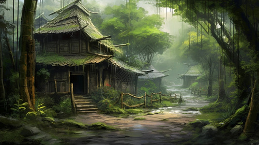 竹林小屋风景图片