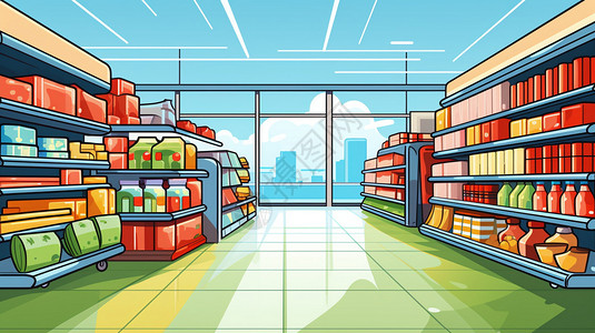 线条排列超市的商品插画