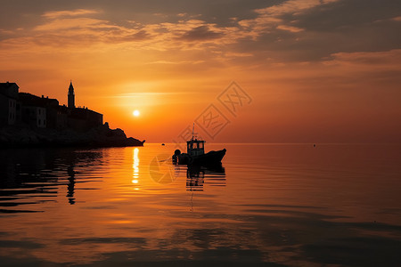 日落的港口码头图片