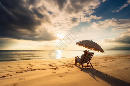 太阳伞下女人一个沙滩椅上的人背景