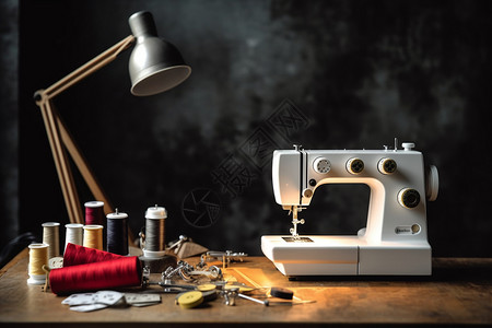 台灯DIY工作室中的缝纫机背景