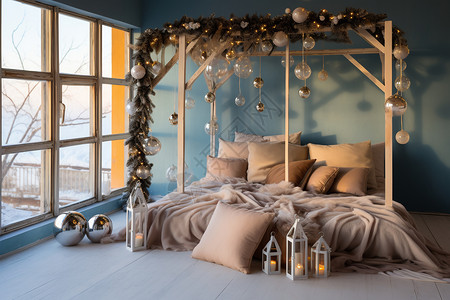 乡村圣诞节装饰卧室场景图片
