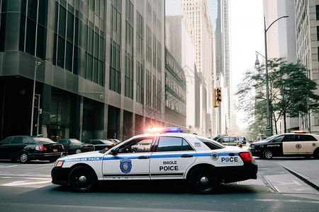公安局警察城市街道的警车背景