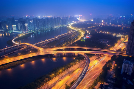 夜晚灯光下的交通线背景图片